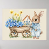 Custom Bunny met blauwe bloemen Poster (Voorkant)