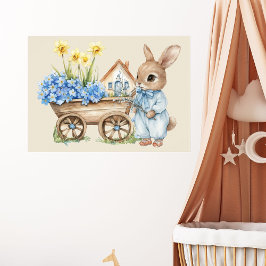Custom Bunny met blauwe bloemen Poster