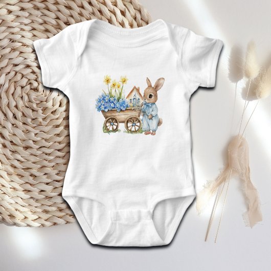 Custom Bunny met blauwe bloemen Romper