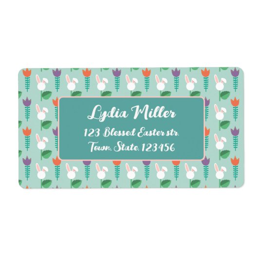 Custom Bunny & Tulip Easter Return Address Label (Voorkant)