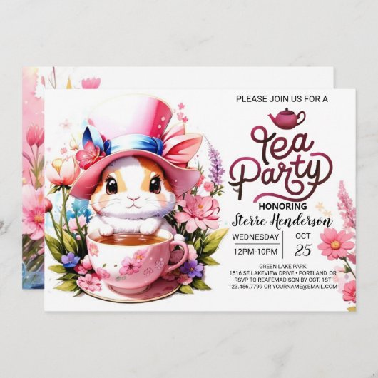 Custom Bunny's Open Huis Tea Party Kaart (Voorkant / Achterkant)