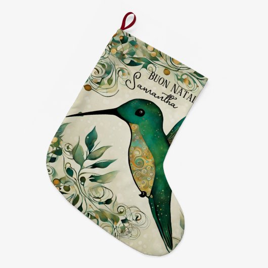 Custom Buon Natale Italiaanse groene kolibrie Grote Kerstsok (Voorkant (Hangend))