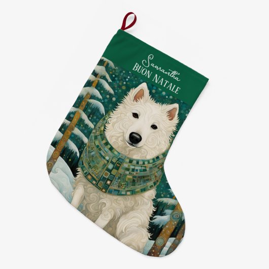 Custom Buon Natale Italiaanse witte wolf Grote Kerstsok (Voorkant (Hangend))
