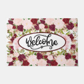 Custom Burgundy Floral Welcome Deurmat (Voorkant)