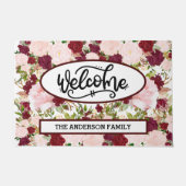 Custom Burgundy Floral Welcome Deurmat (Voorkant)