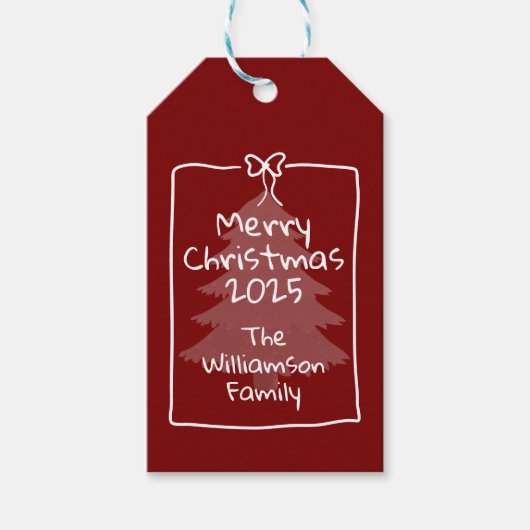 Custom Burgundy Whimsical Doodle Christmas Gift Cadeaulabel (Voorkant)