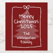 Custom Burgundy Whimsical Doodle Christmas  Wijn Etiket (Enkel label)
