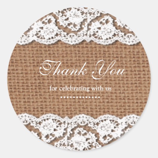 Custom Burlap & Lace bruiloft Favor Label Stickers (Voorkant)