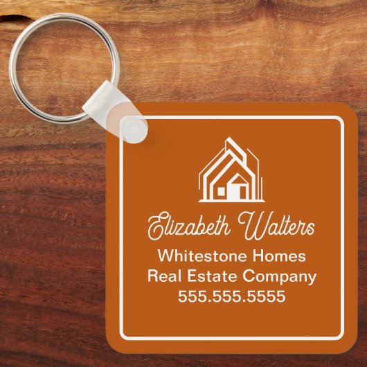 Custom Burnt Orange Real Estate Company Realtor Sleutelhanger (Voorkant)