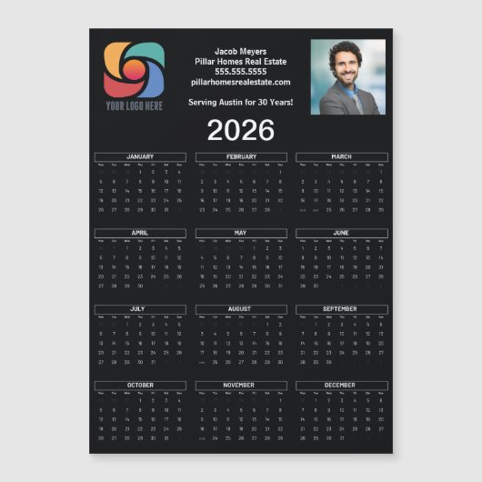 Custom Business 2026 Kalender Bedrijf Logo Magnet (Voorkant)