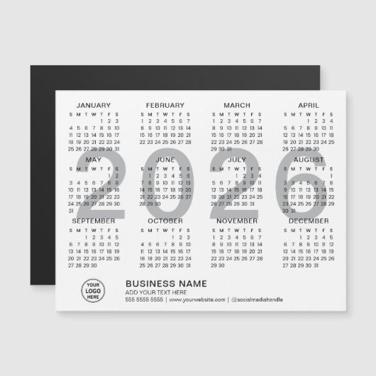 Custom Business 2026 Witte Magnetische Kalender (Voorkant / Achterkant)