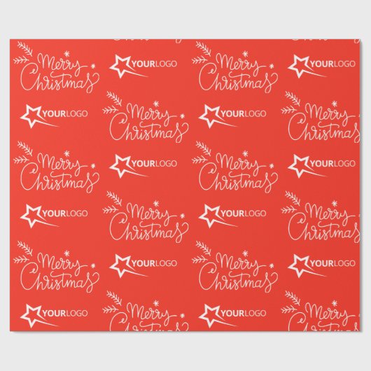 Custom Business Company Logo Christmas Red Elegant Cadeaupapier (Vlak)