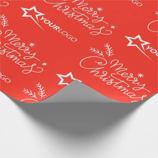 Custom Business Company Logo Christmas Red Elegant Cadeaupapier (Hoek)