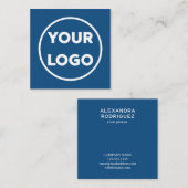 Custom Business Company Logo Minimal Blue Vierkante Visitekaartje (Voorkant / Achterkant)