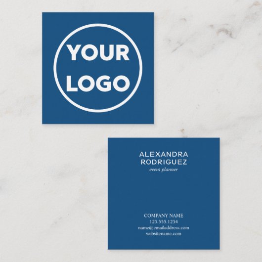 Custom Business Company Logo Minimal Blue Vierkante Visitekaartje (Voorkant / Achterkant)