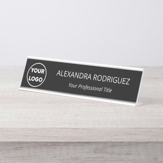 Custom Business Company Logo Professional Zwart Bureau Naambordje (Voorkant)