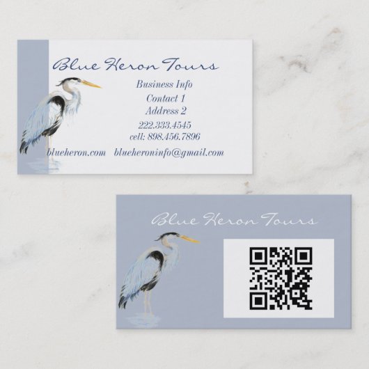 Custom Business Great Blue Heron Bird QR Code Visitekaartje (Voorkant / Achterkant)