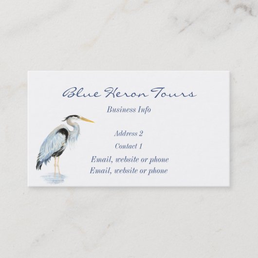 Custom Business Great Blue Heron Bird Visitekaartje (Voorkant)