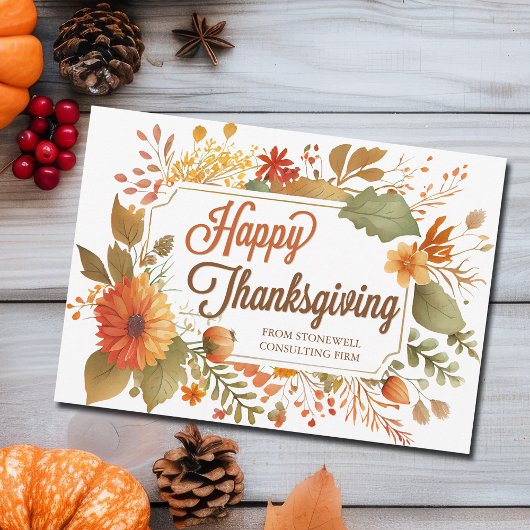 Custom Business Happy Thanksgiving Herfst Flowers Feestdagenkaart