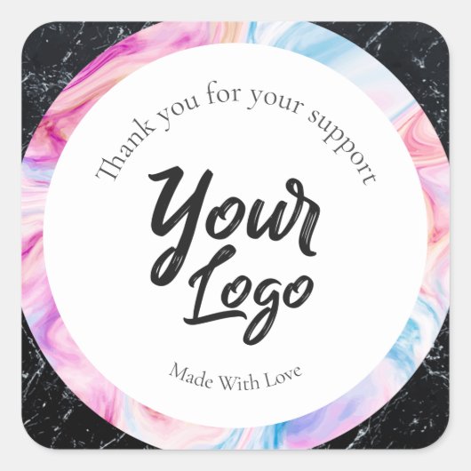 Custom business label zwart en kleurrijk marmer (Voorkant)