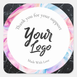 Custom business label zwart en kleurrijk marmer