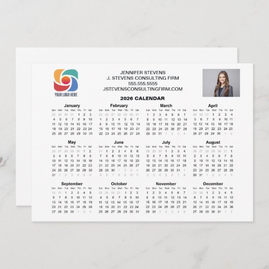 Custom Business Logo 2026 Company Calendar Card (Voorkant / Achterkant)