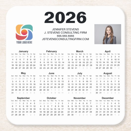 Custom Business Logo 2026 Company Calendar Kartonnen Onderzetters (Voorkant)