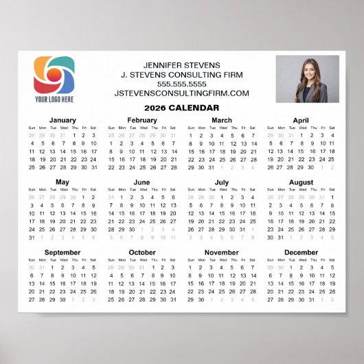 Custom Business Logo 2026 Company Calendar Poster (Voorkant)