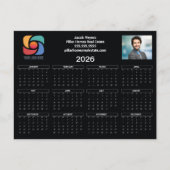 Custom Business Logo 2026 Kalender Zwart Wit Briefkaart (Voorkant)