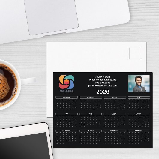 Custom Business Logo 2026 Kalender Zwart Wit Briefkaart