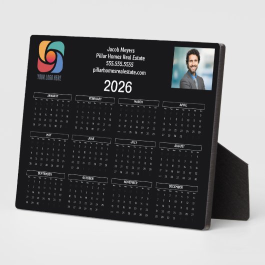 Custom Business Logo 2026 Kalender Zwart Wit Fotoplaat (Zijkant)