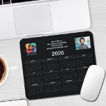 Custom Business Logo 2026 Kalender Zwart Wit Muismat<br><div class="desc">Deze zwart-wit business agenda mousepad is op maat gemaakt met uw professionele bedrijfsnaam en kantoor-contactgegevens in zwart-wit. Deze chique kalendermuismat heeft aan de ene kant je logo en aan de andere kant een gepersonaliseerde professionele foto. Hedendaags marketingitem voor een bedrijf in 2026.</div>