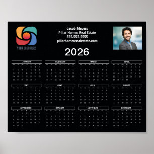 Custom Business Logo 2026 Kalender Zwart Wit Poster