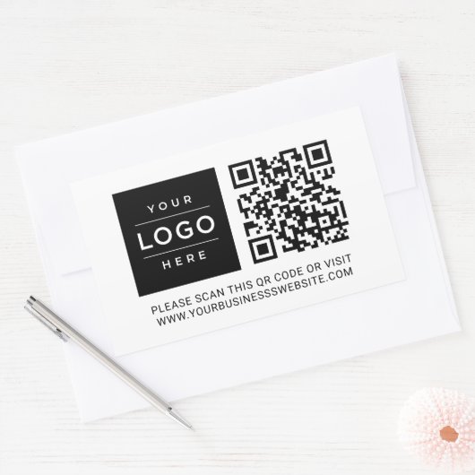 Custom Business Logo and Website QR Code Rechthoekige Sticker (Envelop)