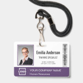 Custom Business Logo Barcode Employee Photo Paars Badge (Front with Lanyard)