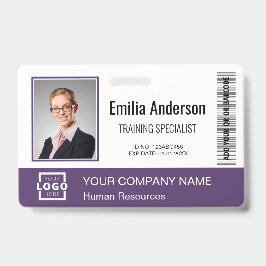 Custom Business Logo Barcode Employee Photo Paars Badge