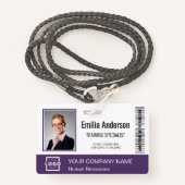 Custom Business Logo Barcode Employee Photo Paars Badge (Voorkant met draagriem)