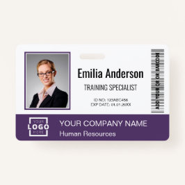 Custom Business Logo Barcode Employee Photo Paars Badge