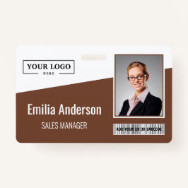 Custom Business Logo Barcode Photo Employee Brown Badge