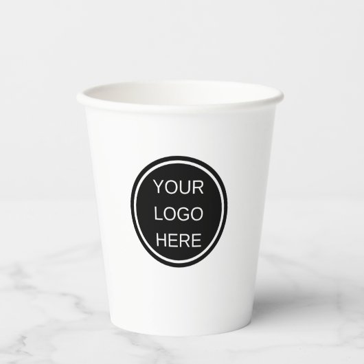 Custom Business Logo Barista Schoon Zwart & Wit Papieren Bekers (Voorkant)