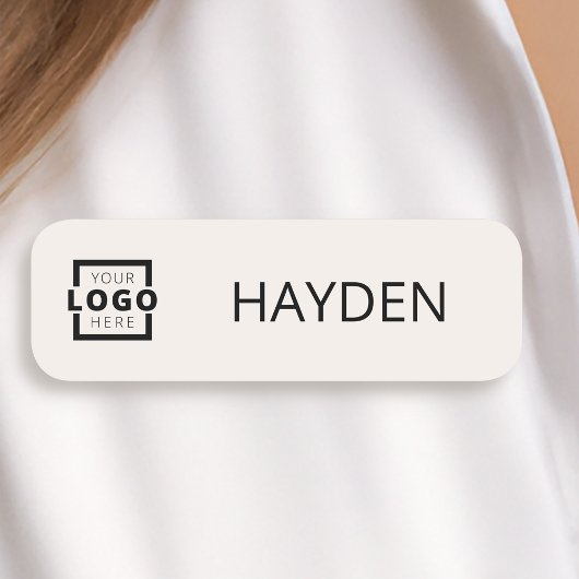 Custom Business Logo Basic Beige Medewerker Naamplaatje