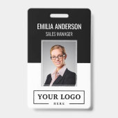 Custom Business Logo Basic Employee Photo Black Badge (Front)