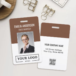 Custom Business Logo Basic Employee Photo Brown Badge