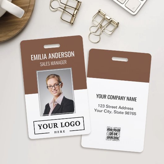 Custom Business Logo Basic Employee Photo Brown Badge