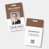 Custom Business Logo Basic Employee Photo Brown Badge (Front & Back)