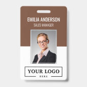 Custom Business Logo Basic Employee Photo Brown Badge (Front)
