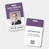 Custom Business Logo Basic Employee Photo Paars Badge (Front & Back)