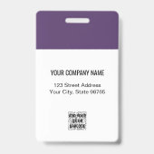 Custom Business Logo Basic Employee Photo Paars Badge (Back)