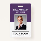 Custom Business Logo Basic Employee Photo Paars Badge (Voorkant)