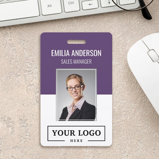 Custom Business Logo Basic Employee Photo Paars Badge